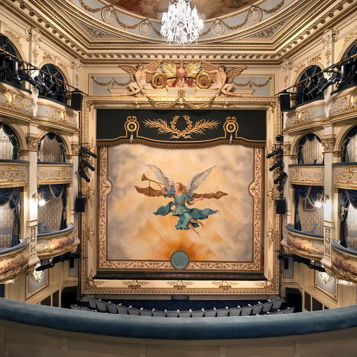 A view of the stage from the auditorium at Wyndham's Theatre in London's West End