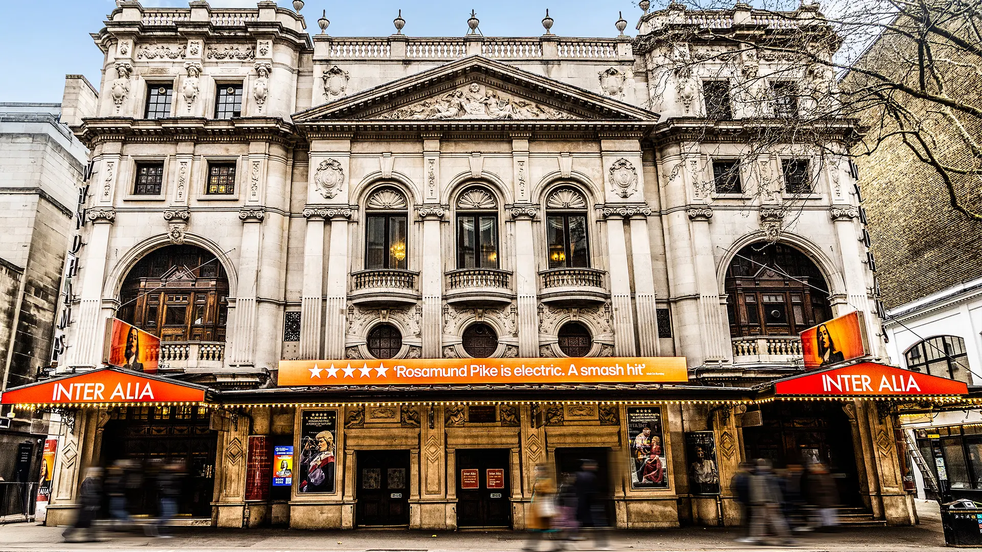 Wyndham's Theatre exterior with Inter Alia